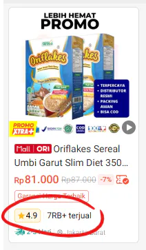 Bukti pesanan Oriflakes dari marketplace